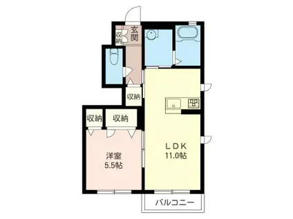 フラン・デスポワール元総社町(1LDK/1階)の間取り写真