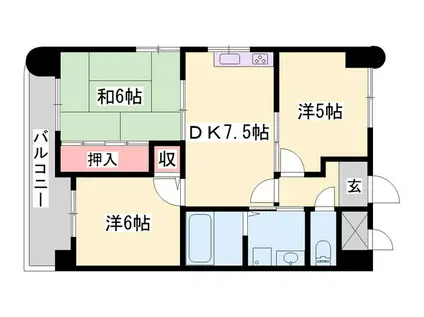 ロイヤルコーポ野田(3DK/6階)の間取り写真