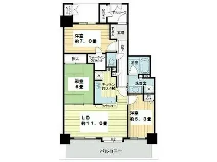 ライオンズタワー仙台広瀬(3LDK/3階)の間取り写真