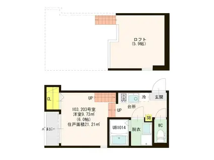 セレーノ箱崎(1K/2階)の間取り写真