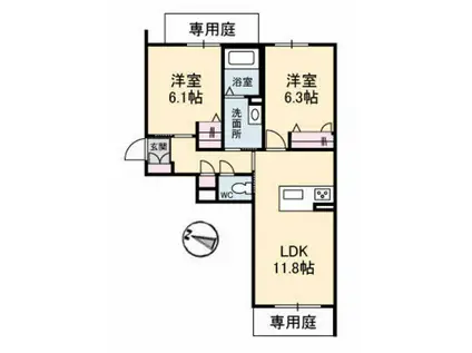 シャーメゾン鈴峯(2LDK/1階)の間取り写真