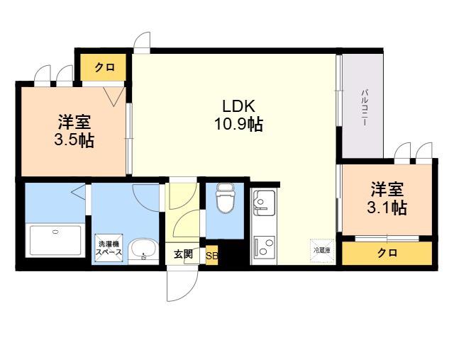REGALEST サンメゾン箱崎(2LDK/1階)の間取り写真