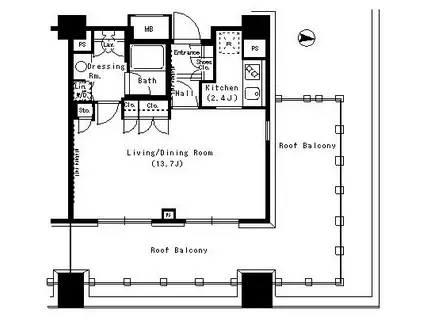パークアクシス浜松町(1K/11階)の間取り写真