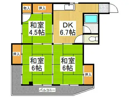 山口コーポ(3DK/2階)の間取り写真
