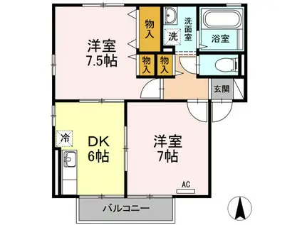 リビングタウン北土居 E棟(2DK/2階)の間取り写真
