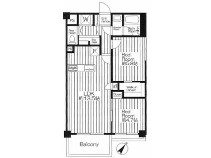 日米ビル(2LDK/11階)の間取り写真