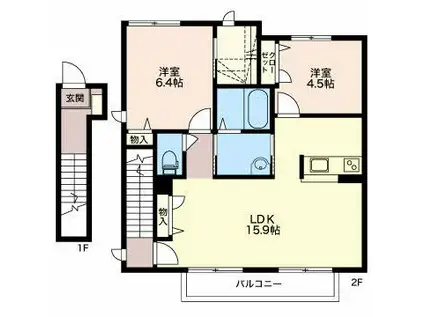COCO KURODA(2LDK/2階)の間取り写真