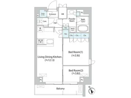 ミリアレジデンス浅草橋II(2LDK/8階)の間取り写真