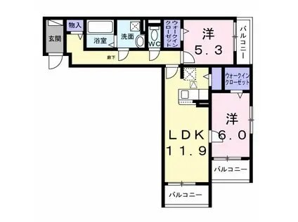 パイン山城(2LDK/1階)の間取り写真