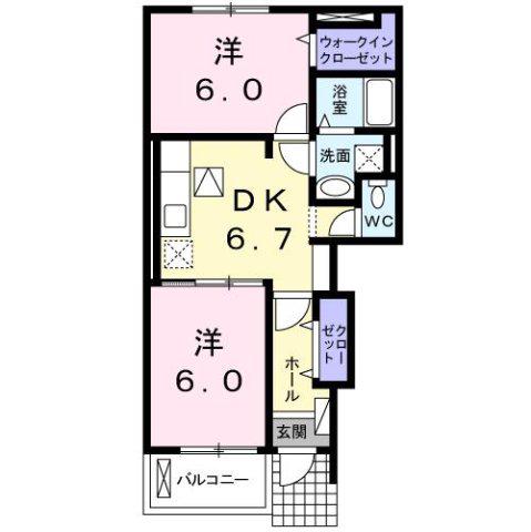 パラダイス ヤマサキ(2DK/1階)の間取り写真