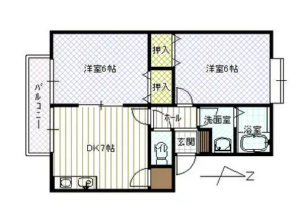 シャンパーニュ九頭龍(2DK/2階)の間取り写真