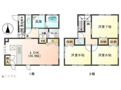 K・RプラザII Eハウス(3LDK/1階)の間取り写真