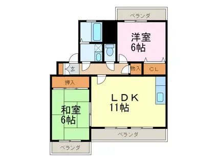 ヴァーテューI(2LDK/1階)の間取り写真