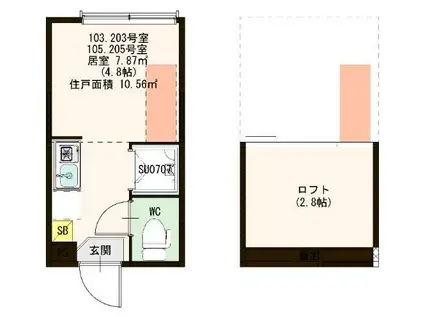 ハーモニーテラス仲宿III(ワンルーム/2階)の間取り写真