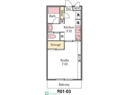 フレンドリー(1K/1階)の間取り写真
