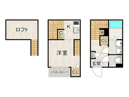 ハーモニーテラス唐原一丁目(1K/1階)の間取り写真