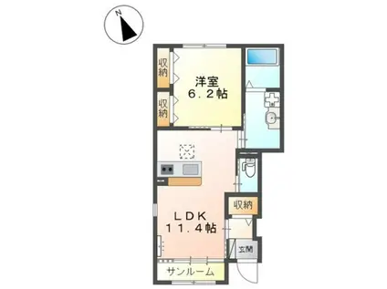 REBORNS六花(1LDK/1階)の間取り写真