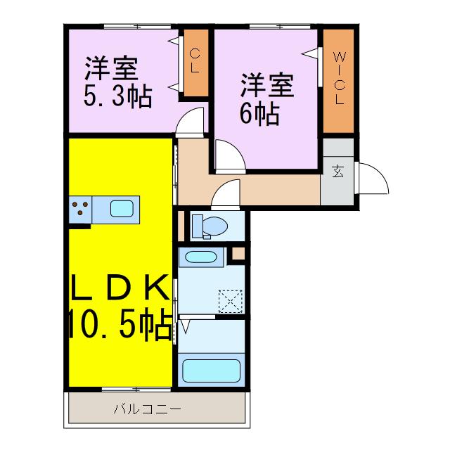 アクシスハイツ(2LDK/2階)の間取り写真