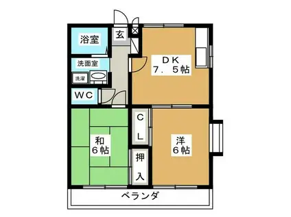 ピュアハーツ97(2LDK/2階)の間取り写真