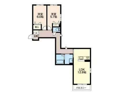 コンフォルト西公文名(2LDK/1階)の間取り写真