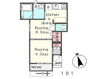 カーサ・ヤマダ(1DK/1階)の間取り写真