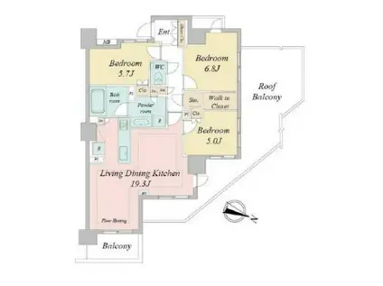 ドゥーエ早稲田(3LDK/10階)の間取り写真