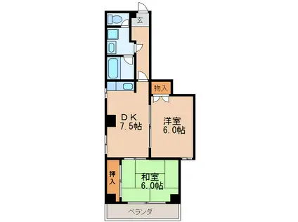 ラ・メゾンドール(2DK/4階)の間取り写真