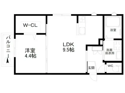 シティコート岸里玉出駅前(1LDK/1階)の間取り写真