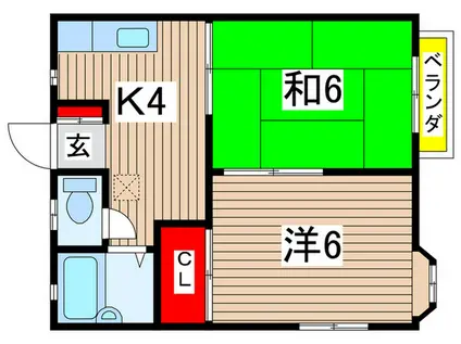 西原ハイツ第2(2K/1階)の間取り写真