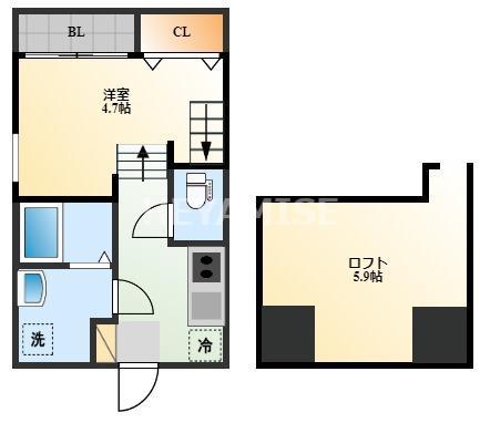 MODERN PALAZZO 戸石BRILLER(1SK/2階)の間取り写真