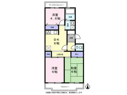 パークサイドヒルニューバリヤ(3DK/1階)の間取り写真