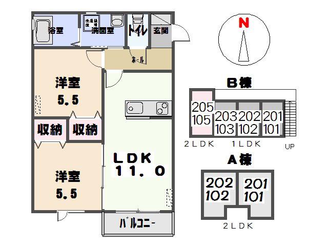 ワイズB(2LDK/1階)の間取り写真