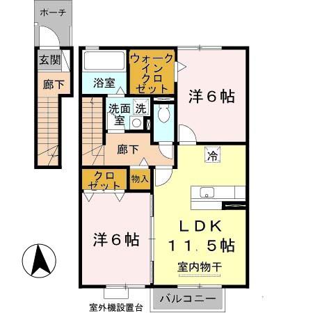 ハイ フィールド栄谷 A棟(2LDK/2階)の間取り写真