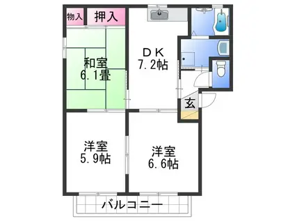 エクセレンス六十谷(3DK/1階)の間取り写真