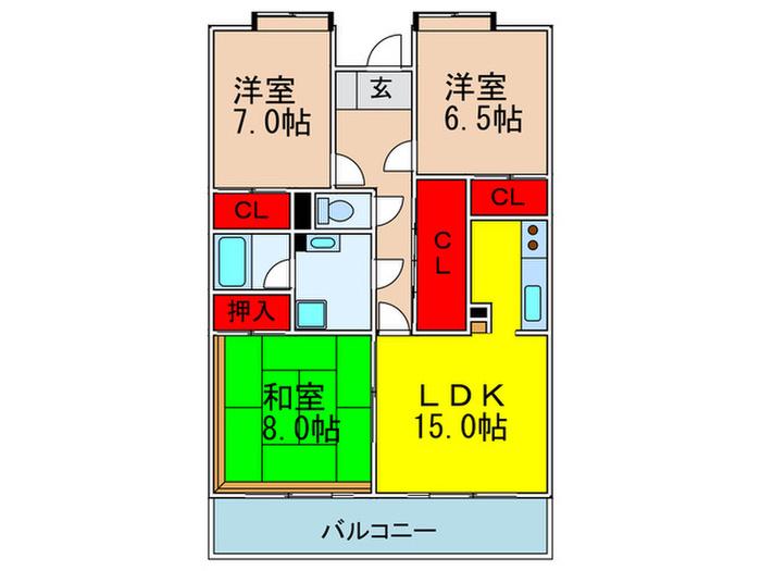 サンライズコート緑地公園A棟(3LDK/1階)の間取り写真
