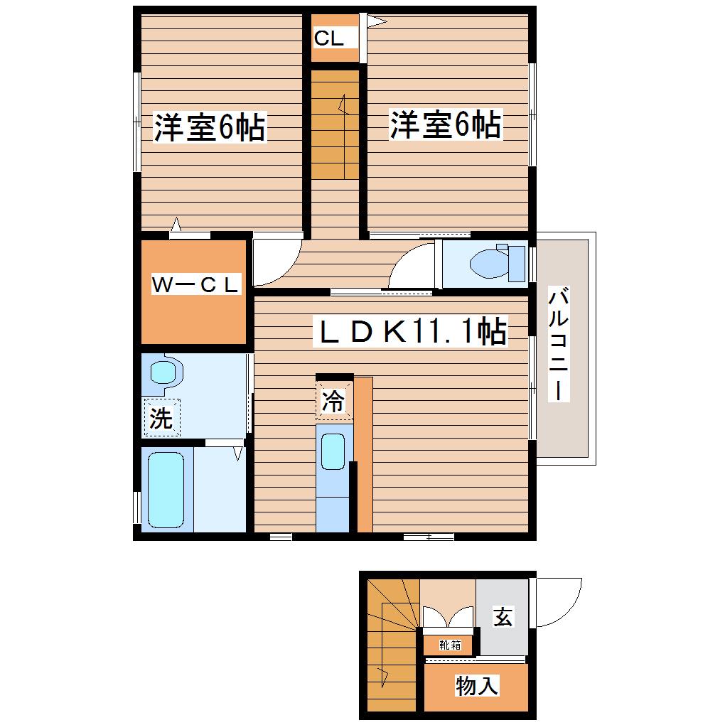 フルール・ドゥ・スリジエ(2LDK/2階)の間取り写真