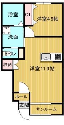 TIARA SHINKURASHIKI B(1LDK/1階)の間取り写真