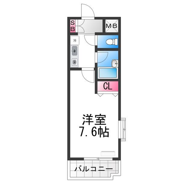 ベルデ堺東(1K/3階)の間取り写真