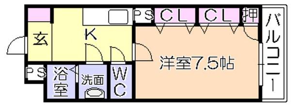ハビタット351(1K/2階)の間取り写真