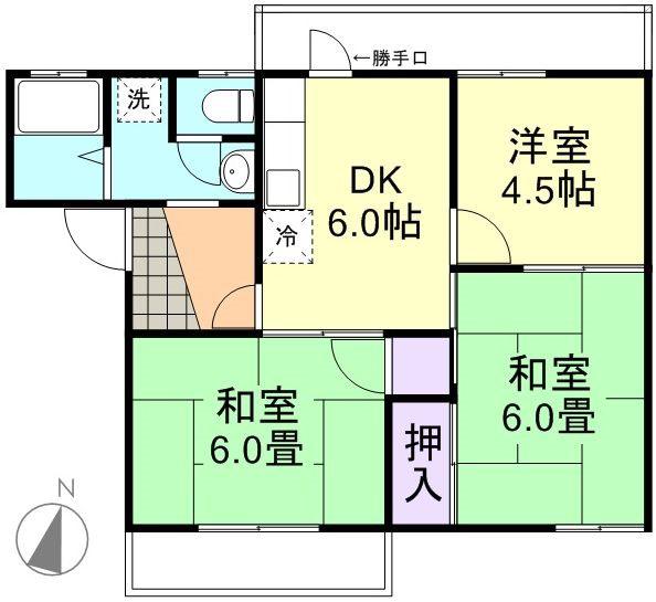 コーポ三宅B棟(3DK/2階)の間取り写真