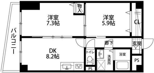 21北堀江(2DK/4階)の間取り写真
