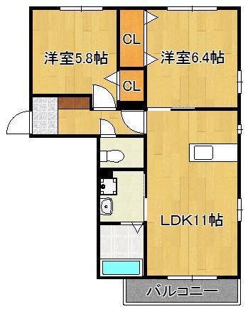 ソシア平尾  C棟(2LDK/1階)の間取り写真