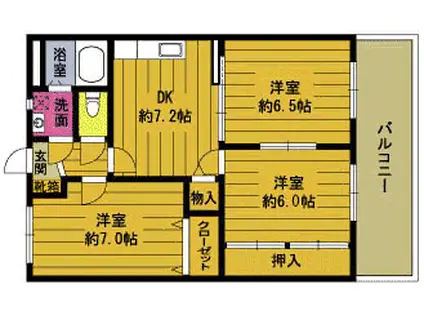 ハッピープレイス(3DK/2階)の間取り写真