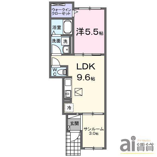 ル.リアンK-1(1LDK/1階)の間取り写真