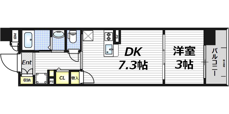 ファーストフィオーレ梅田イースト(1DK/7階)の間取り写真