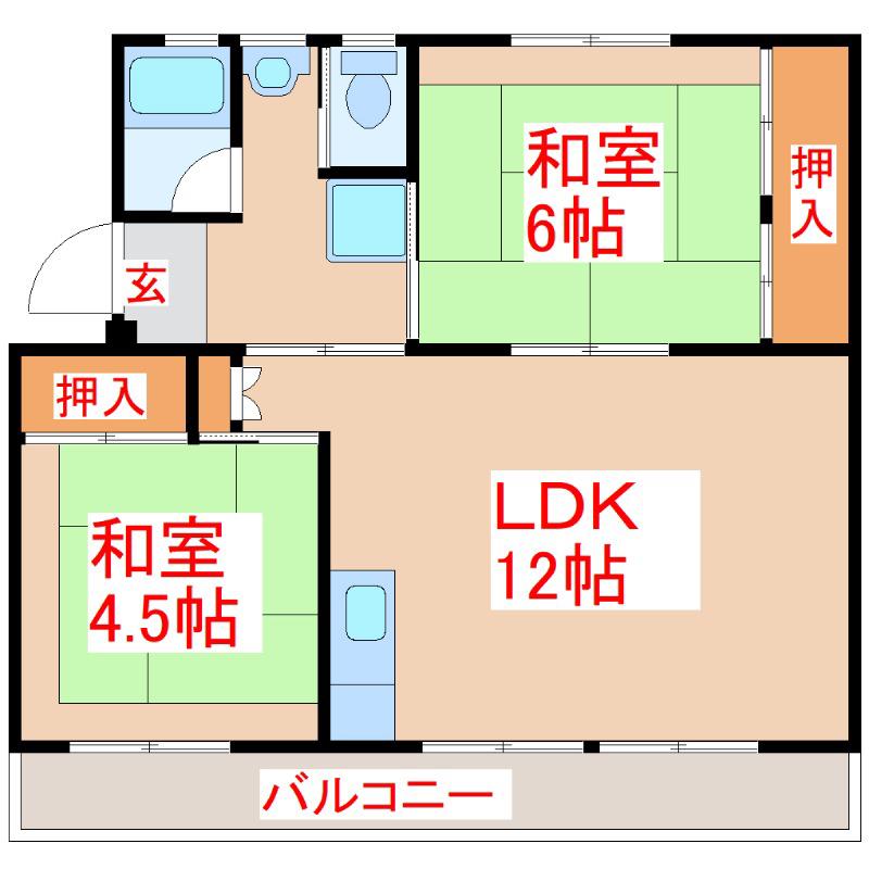 フォレストタウン川辺B棟(2LDK/4階)の間取り写真