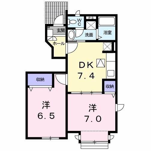 ヴィオラM(2DK/1階)の間取り写真