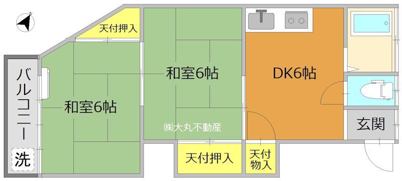 大渕荘II(2DK/2階)の間取り写真