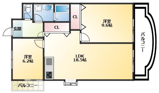 BECアーバン西宮北口(2LDK/1階)の間取り写真