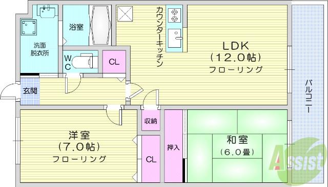 オーレゾン(2LDK/4階)の間取り写真